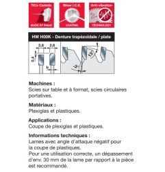Lame trapèze plate pour matériaux plastiques D250 2,8/2,2 AL30 Z80 TP-