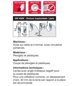 Lame trapèze plate pour matériaux plastiques D300 2,8/2,2 AL30 Z96 TP-