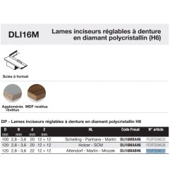 Lame d'inciseur extensible standard en diamant polycri. D120 2,8-3,6 AL20 Z12+12