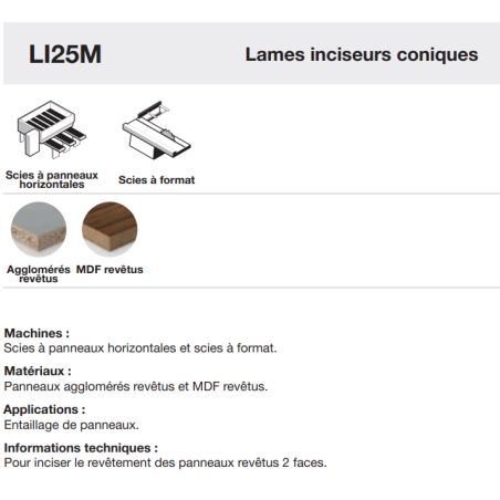 Lame d'inciseur conique industriel D125 3,1-4,3/2,2 AL22 Z24 conique
