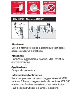 Lame alternée à denture aïgue pour panneaux revêtus D300 3,2/2,2 AL30 Z96 BA 38°