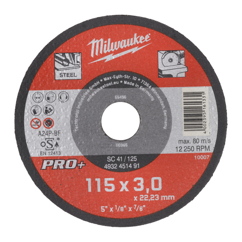 Disque À Tronçonner Pro+ 115 Mm Épaisseur 3 Mm Droits Pro+ (X1) 4932451491 Milwaukee Disque À Tronçonner Pro+ 115 Mm Épaisseur 3 Mm Droits Pro+ (X1) 4932451491 Milwaukee