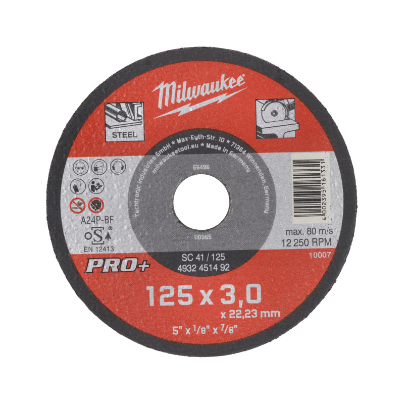 Disque À Tronçonner Pro+ 125 Mm Épaisseur 3 Mm Droits Pro+ (X1) 4932451492 Milwaukee Disque À Tronçonner Pro+ 125 Mm Épaisseur 3 Mm Droits Pro+ (X1) 4932451492 Milwaukee