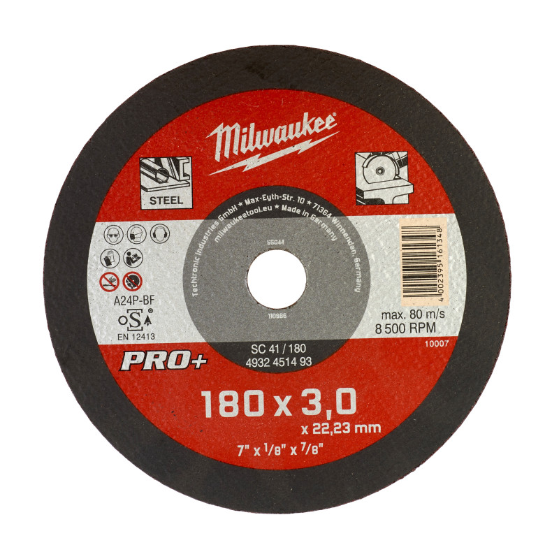 Disque À Tronçonner Pro+ 180 Mm Épaisseur 3 Mm Droits Pro+ (X1) 4932451493 Milwaukee Disque À Tronçonner Pro+ 180 Mm Épaisseur 3 Mm Droits Pro+ (X1) 4932451493 Milwaukee