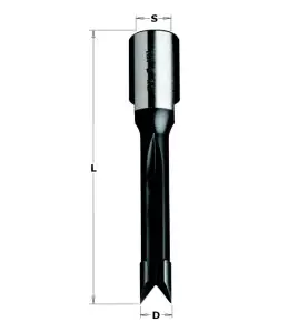 Vente de Mèches à mortaiser et percer pour défonceuses - D : 16 - L : 100 - S : M12x1 - Rotation : DROITE CMT, numéro 1695 / cm