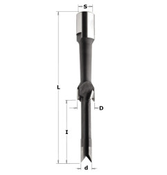 Vente de Mèches à mortaiser et percer pour défonceuses - d : 12 - D : 24 - l : 62 - L : 155 - S : M12x1 - Rotation : DROITE CMT