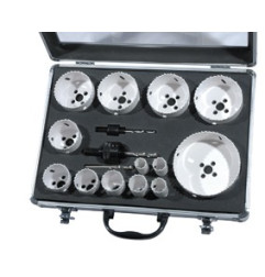 Vente de COFFRET 13 trépans bi-métal D.16 à 102 +2 mandrins +3 forets Leman, numéro 14446 / mn_5013 à 114,99 €HT soit 137,99 €TT
