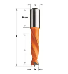 Vente de Mèches pour perceuses multi-broches - 308 - D : 12 - l : 30 - L : 57.5 - S : 10x20 - Rotation : DROITE CMT, numéro 2008