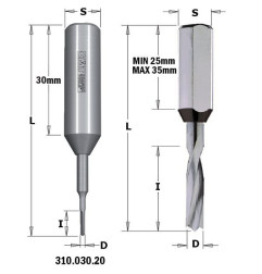 Mèches pour perceuses multi-broches - 310X - D : 4 - l : 20 - L : 57.5 - S : 10x25 - Rotation : GAUCHE