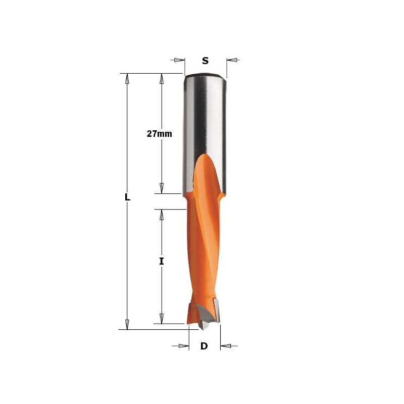 Mèches pour perceuses multi-broches - 310 - D : 12 - l : 27 - L : 57.5 - S : 10x27 - Rotation : GAUCHE