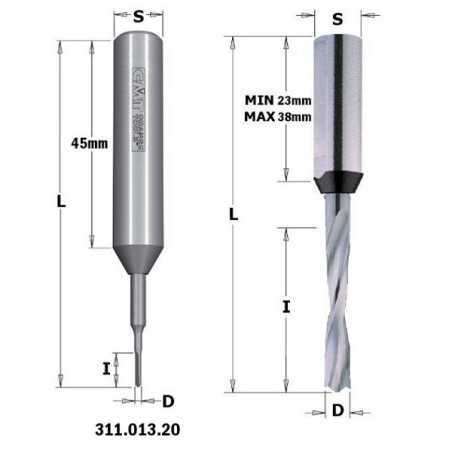 Vente de Mèches pour perceuses multi-broches - 311X - D : 3 - l : 18 - L : 70 - S : 10x40 - Rotation : GAUCHE CMT, numéro 2129 /