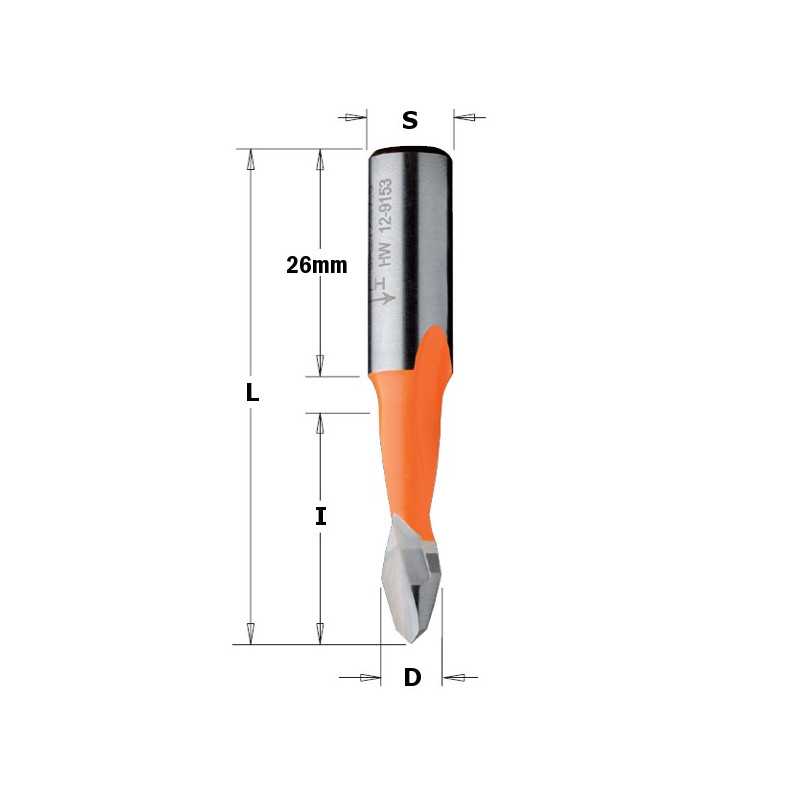 Mèches pour perceuses multi-broches pour trous débouchants - 313X - D : 5 - l : 27 - L : 57.5 - S : 10x26 - Rotation : DROITE