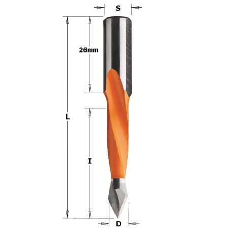 Vente de Mèches pour perceuses multi-broches pour trous débouchants - 314 - D : 4 - l : 30 - L : 70 - S : 10x26 - Rotation : DRO