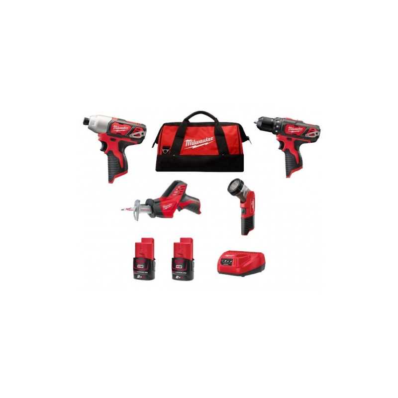M12 BPP4A-202B - Pack 4 produits 12V composé de : M12 BDD-0 + M12 BID-0 + C12 HZ-0 + M12 TLED + 2 batt. 2,0Ah Red Li-ion + Char