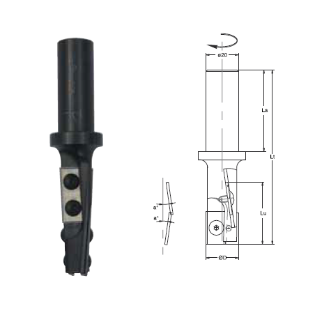 PORTE OUTILS A CALIBRER DIAM.20X58 QUEUE 20X50 Z2+2 BIAISE ALTERNEE