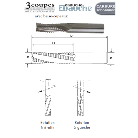 MECHE HM MASSIF DIAM 20X52X100 Z3 EBAUCHE DROITE POSITIVE