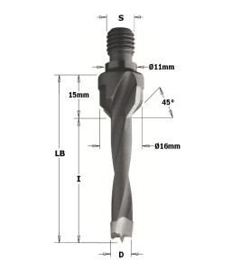 Vente de Mèches à queue filetée - D : 8 - l : 40 - LB : 55 - S : M10/11x4 - Rotation : DROITE CMT, numéro 2319 / cmt_32908011 à 