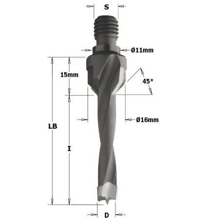 Vente de Mèches à queue filetée - D : 12 - l : 50 - LB : 65 - S : M10/11x4 - Rotation : GAUCHE CMT, numéro 2322 / cmt_33012012 à