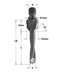 Vente de Mèches à queue filetée - D : 12 - l : 50 - LB : 65 - S : M10/11x4 - Rotation : GAUCHE CMT, numéro 2322 / cmt_33012012 à