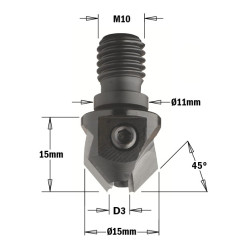 Vente de Fraisoirs à queue filetée - B : 5 - S : M10/Ø11x4 - Rotation : DROITE CMT, numéro 2365 / cmt_35005011 à 39,99 €HT soit