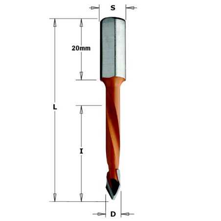 Mèches pour perceuses multi-broches pour trous débouchants - D : 7 - l : 43 - L : 70 - S : 8x20 - Rotation : DROITE