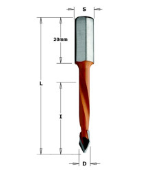 Vente de Mèches pour perceuses multi-broches pour trous débouchants - D : 8 - l : 43 - L : 70 - S : 8x20 - Rotation : DROITE CMT