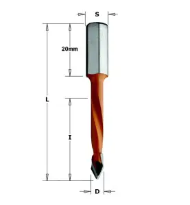 Vente de Mèches pour perceuses multi-broches pour trous débouchants - D : 8 - l : 43 - L : 70 - S : 8x20 - Rotation : DROITE CMT
