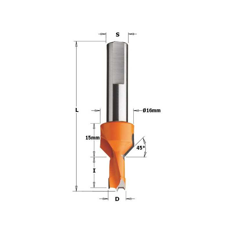 Mèches pour perceuses multi-broches avec fraisoir - D : 8 - l : 15 - L : 70 - S : 10 - Rotation : GAUCHE