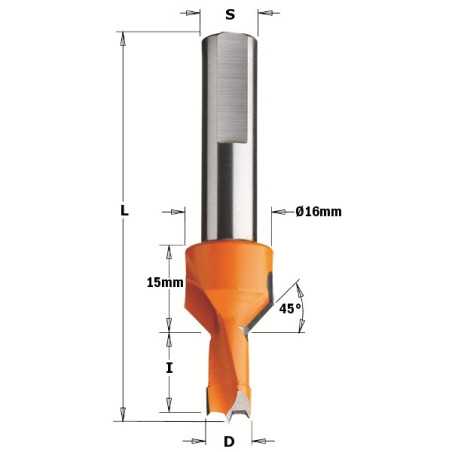 Mèches pour perceuses multi-broches avec fraisoir - D : 8 - l : 15 - L : 70 - S : 10 - Rotation : GAUCHE