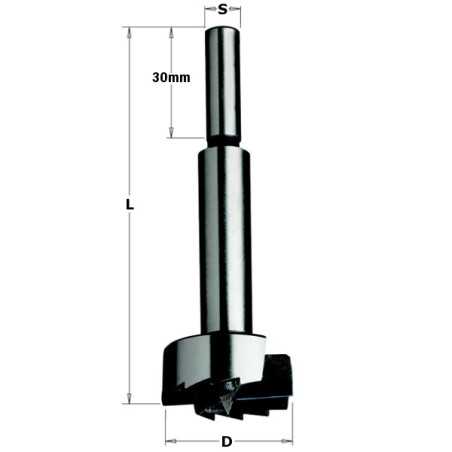 Vente de Mèches à façonner à queue cylindrique Forstner - D : 19.05 - L : 90 - S : 9.52 - Rotation : DROITE CMT, numéro 2714 / c