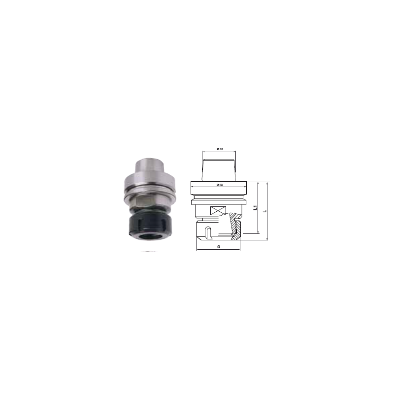 Mandrin Hsk63-F Porte Pince Gr25 Écrou A Roulement A Billes ref 890.020.060 Leman