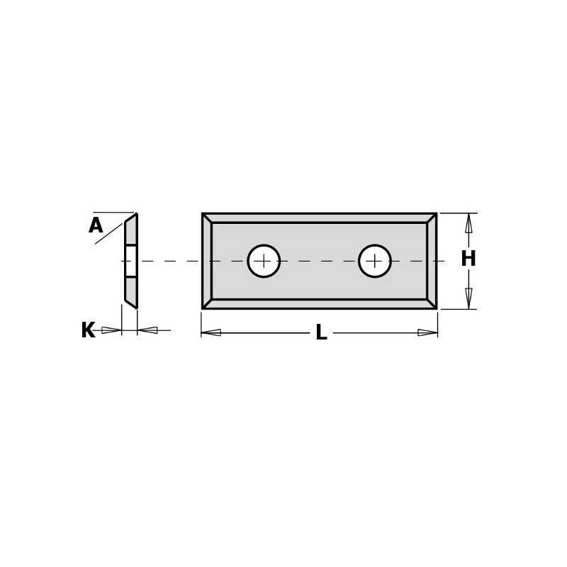 Plaquettes réversibles - 4 tranchants - L : 29.5 - H : 12 - K : 1.5 - A : 35° Plaquettes réversibles - 4 tranchants - L : 29.5 - H : 12 - K : 1.5 - A : 35°