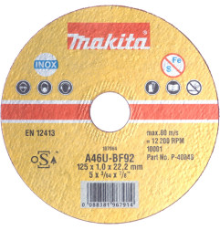 Vente de Disc tronc tmet 125x1,0 a60t acc.makita, numéro 22334 / makita-accessoires_B-12239 à 2,12 €HT soit 2,54 €TTC. 
