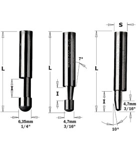 Vente de Fraises à affleurer avec tranchants combinés - A : 0° - D : 6.35 - l : 9.5 - L : 38.1 - S : 6.35 - Rotation : DROITE CM