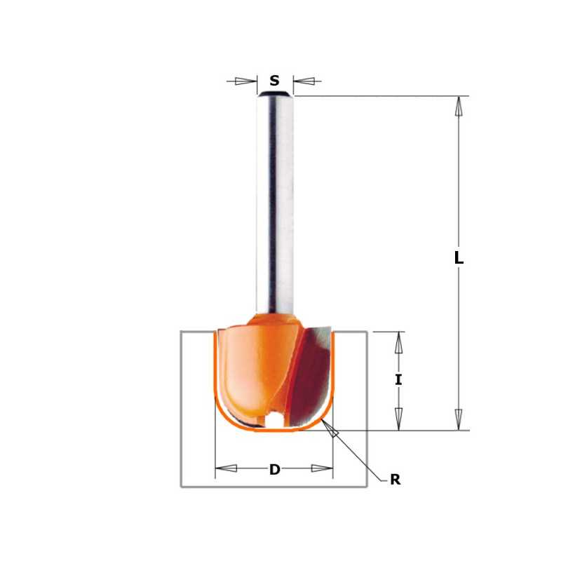 Fraises pour plateaux en bois - D : 19 - l : 16 - R : 6.4 - L : 54 - S : 6.35 - Rotation : DROITE