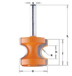 Fraises à arrondir demi rond avec plat - R : 6.35 - D : 28.6 - I1 : 13.15 - l : 25.5 - L : 63.5 - S : 12.7 - Rotation : DROITE