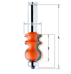 Fraise pour corniches à 2 coupes - Profil A - D : 23.8 - l : 35 - L : 83.8 - S : 12.7 - Rotation : DROITE