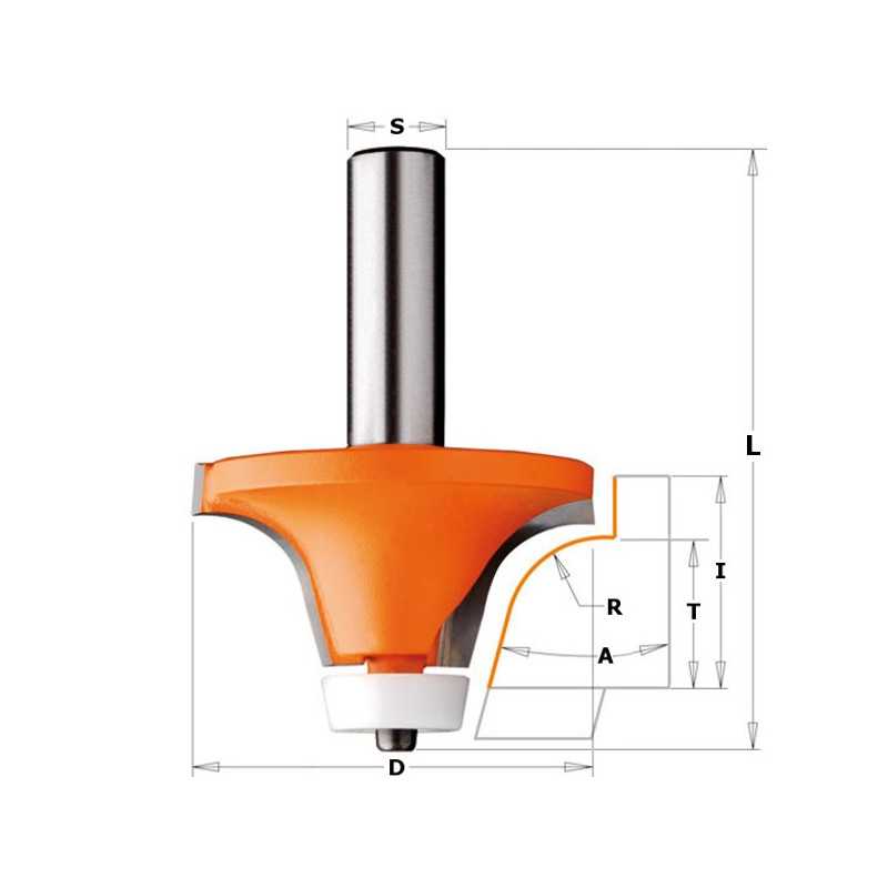 Fraise quart de rond pour materiaux composite a15° d50.8 t119 i25.4 s12.7 ref 86660111