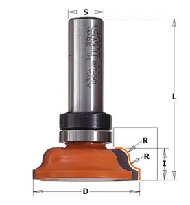 Vente de Fraise pour moulures décoratives à roulement - R : 6.35 - D : 60.5 - l : 17.3 - L : 71.7 - S : 12.7 - Rotation : DROITE