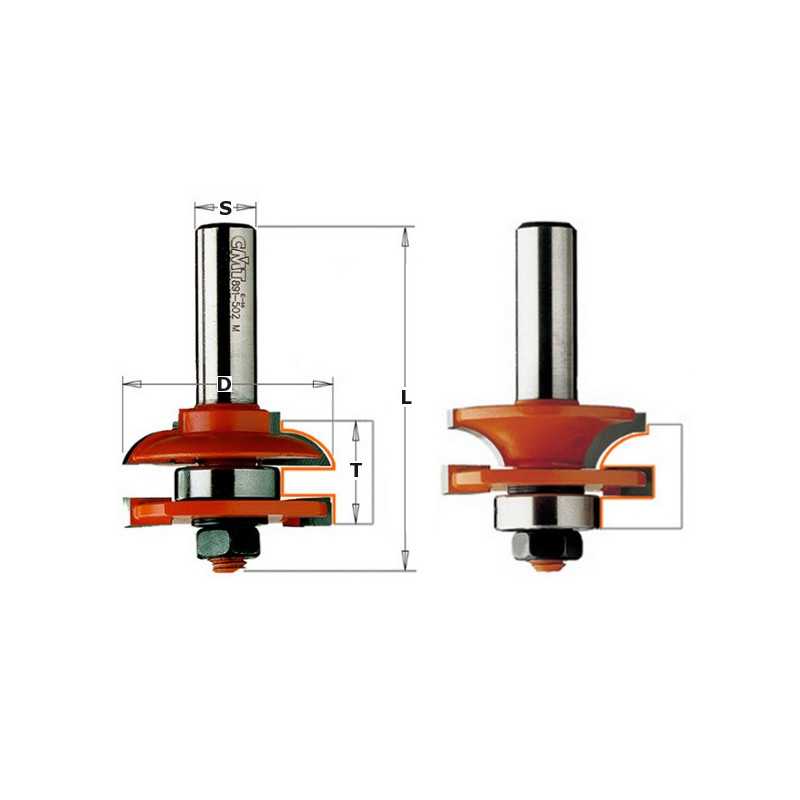 Jeux de fraises pour joints profil/contre-profil - Profil A - D : 44.4 - L : 71 - T1 : 18 - 22 - S : 12.7 - Rotation : DROITE