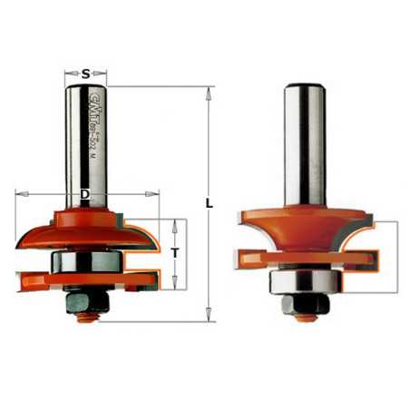 Jeux de fraises pour joints profil/contre-profil - Profil A - D : 44.4 - L : 71 - T1 : 18 - 22 - S : 12.7 - Rotation : DROITE