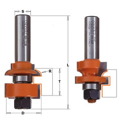 Jeux des fraises pour joints profil/contre-profil - D : 28.7 - T1 : 16 - 22 - R : 4.8 - L : 79.2 - S : 12.7 - Rotation : DROITE