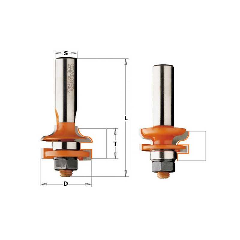 Jeux de fraises pour joints profil/contre-profil - D : 31.75 - T1 : 11 - 17.4 - L : 67 - S : 12.7 - Rotation : DROITE