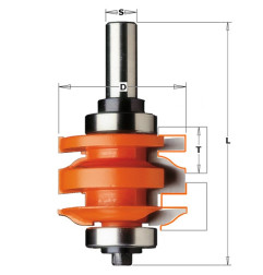 Jeux de fraises pour joints profil/contre-profil - Profil A - D : 50.87 - L : 96 - T1 : 18 - 22 - S : 12.7 - Rotation : DROITE