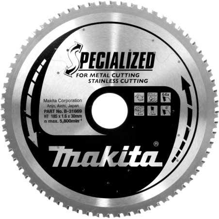 Vente de Lame carb 185-64d inox 4131 acc.makita, numéro 24083 / makita-accessoires_B-31669 à 143,70 €HT soit 172,44 €TTC. 