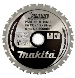 Vente de Lame carb met-inox 136x20x30d acc.makita, numéro 24089 / makita-accessoires_B-10615 à 66,73 €HT soit 80,07 €TTC. 