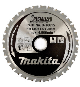 Vente de Lame carb met-inox 136x20x30d acc.makita, numéro 24089 / makita-accessoires_B-10615 à 66,73 €HT soit 80,07 €TTC. 