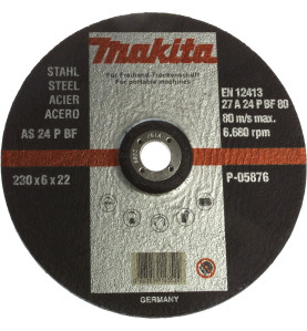 Vente de Meule emet 230x22x6.4 1p acc.makita, numéro 24333 / makita-accessoires_P-05876 à 6,08 €HT soit 7,30 €TTC. 