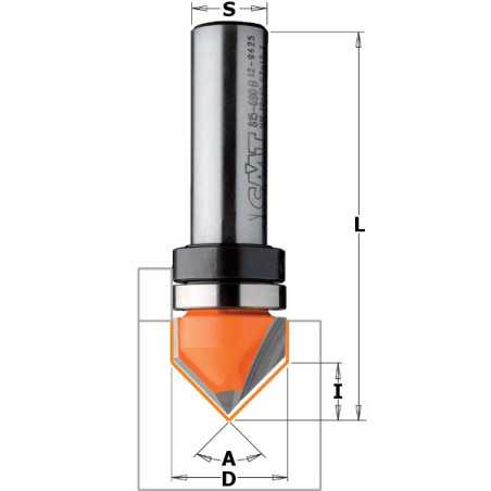 Fraises à rainurer en V (90°) - D : 16 - l : 12.7 - L : 52.8 - A : 90° - S : 8 - Rotation : DROITE