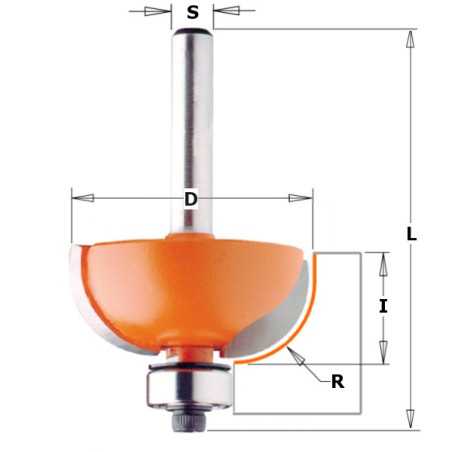 Fraises pour profil congé - R : 8 - D : 28.7 - l : 12.7 - L : 60.5 - S : 12 - Rotation : DROITE